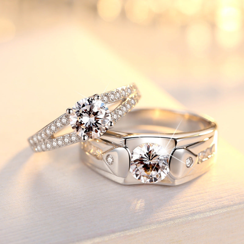 Diamond Love: Silver-Plated Couple Rings- Low Stock