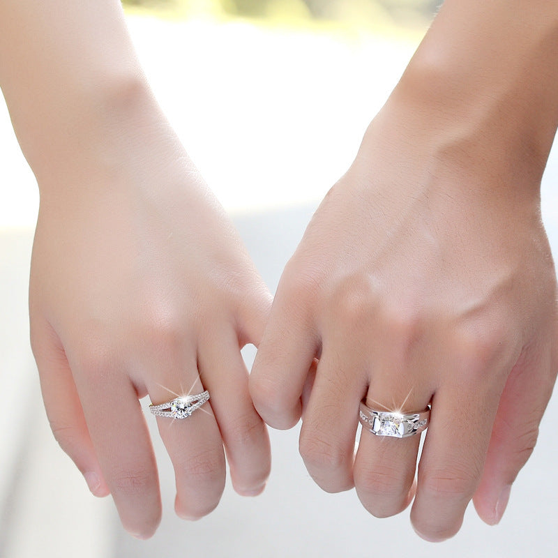 Diamond Love: Silver-Plated Couple Rings- Low Stock