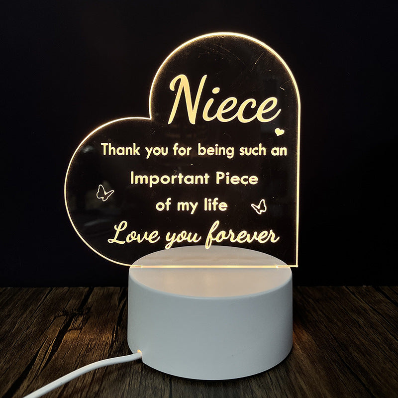 Creative 3D Night Heart Shaped Blessing Language USB Small Table Lamp