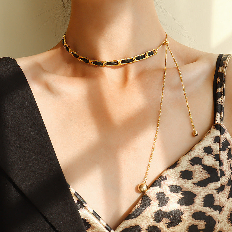 Leather Chain Ruff: Canula Chomel Necklace- Low Stock