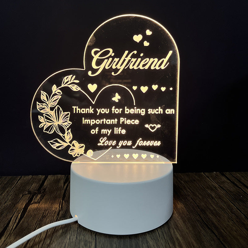 Creative 3D Night Heart Shaped Blessing Language USB Small Table Lamp